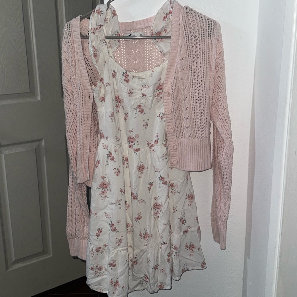 Hollister Pink Cardigan and Floral Dress